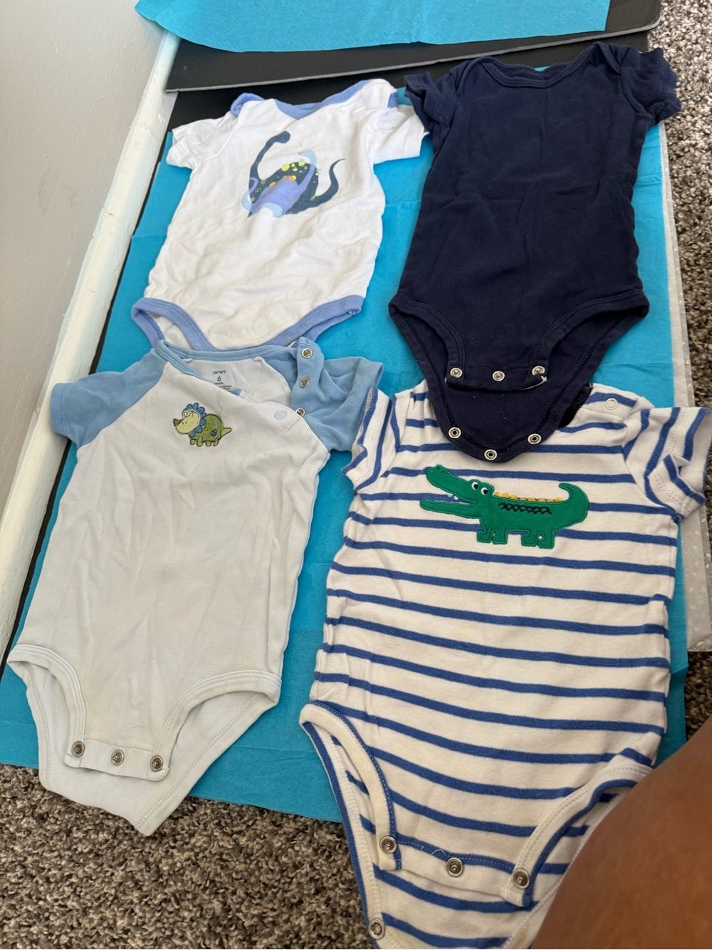 Cat & Jack Navy, Light Blue and White Baby One-Piece Bodysuit Set